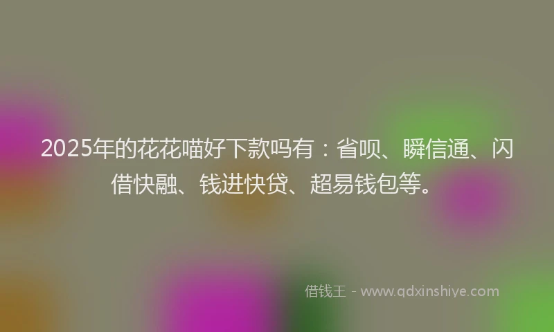 2025年的花花喵好下款吗有：省呗、瞬信通、闪借快融、钱进快贷、超易钱包等。