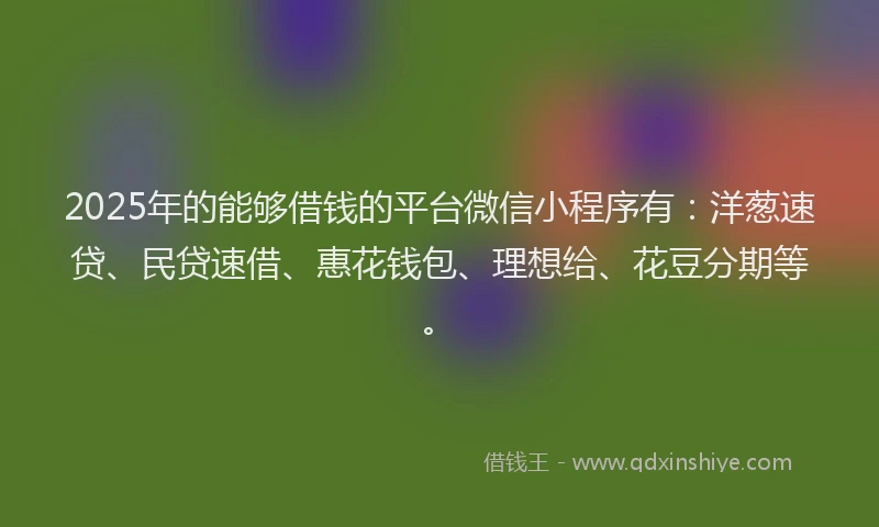 2025年的能够借钱的平台微信小程序有：洋葱速贷、民贷速借、惠花钱包、理想给、花豆分期等。