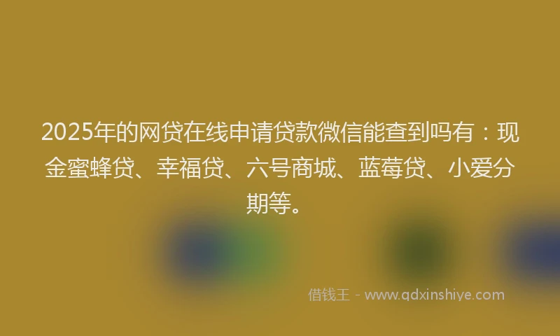 2025年的网贷在线申请贷款微信能查到吗有：现金蜜蜂贷、幸福贷、六号商城、蓝莓贷、小爱分期等。