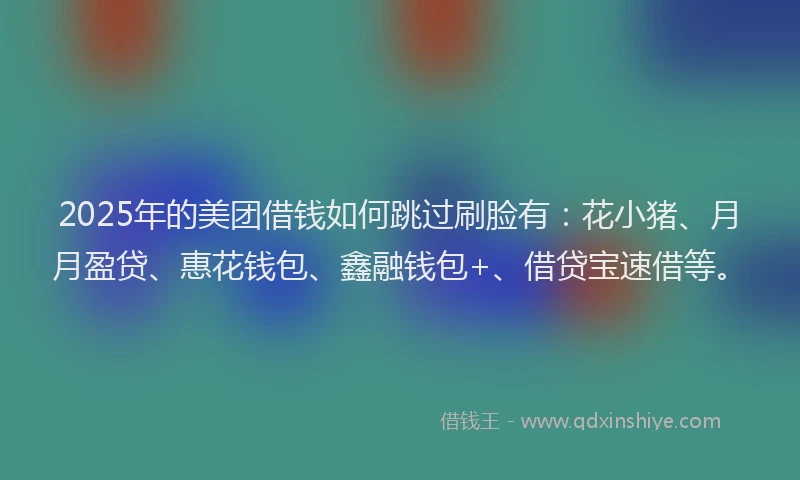 2025年的美团借钱如何跳过刷脸有：花小猪、月月盈贷、惠花钱包、鑫融钱包+、借贷宝速借等。
