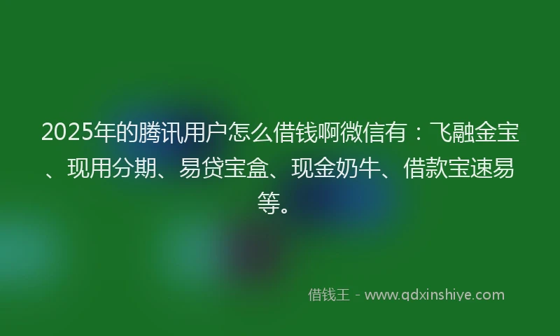 2025年的腾讯用户怎么借钱啊微信有：飞融金宝、现用分期、易贷宝盒、现金奶牛、借款宝速易等。