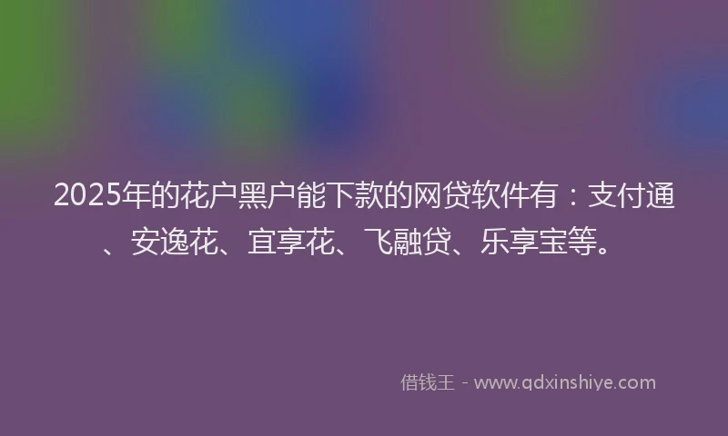 2025年的花户黑户能下款的网贷软件有：支付通、安逸花、宜享花、飞融贷、乐享宝等。