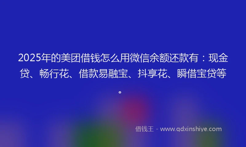 2025年的美团借钱怎么用微信余额还款有：现金贷、畅行花、借款易融宝、抖享花、瞬借宝贷等。