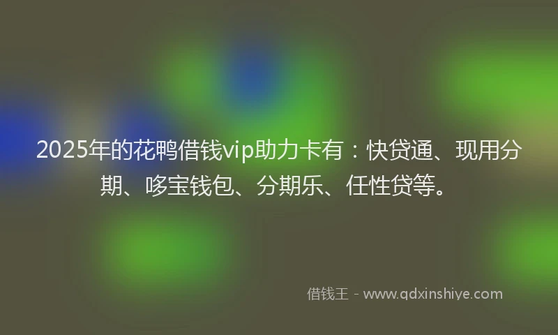 2025年的花鸭借钱vip助力卡有：快贷通、现用分期、哆宝钱包、分期乐、任性贷等。