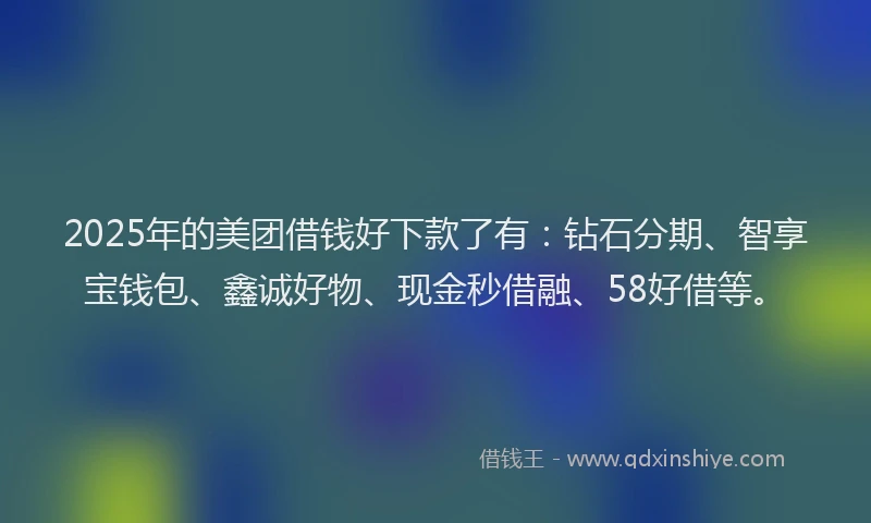 2025年的美团借钱好下款了有：钻石分期、智享宝钱包、鑫诚好物、现金秒借融、58好借等。