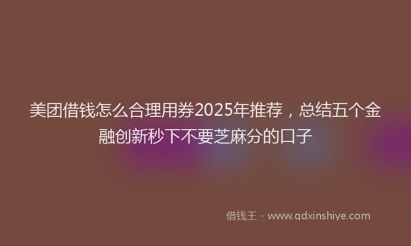 美团借钱怎么合理用券2025年推荐，总结五个金融创新秒下不要芝麻分的口子