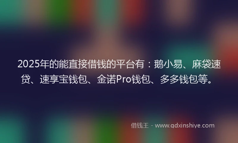 2025年的能直接借钱的平台有:鹅小易、麻袋速贷、速享宝钱包、金诺Pro钱包、多多钱包等。