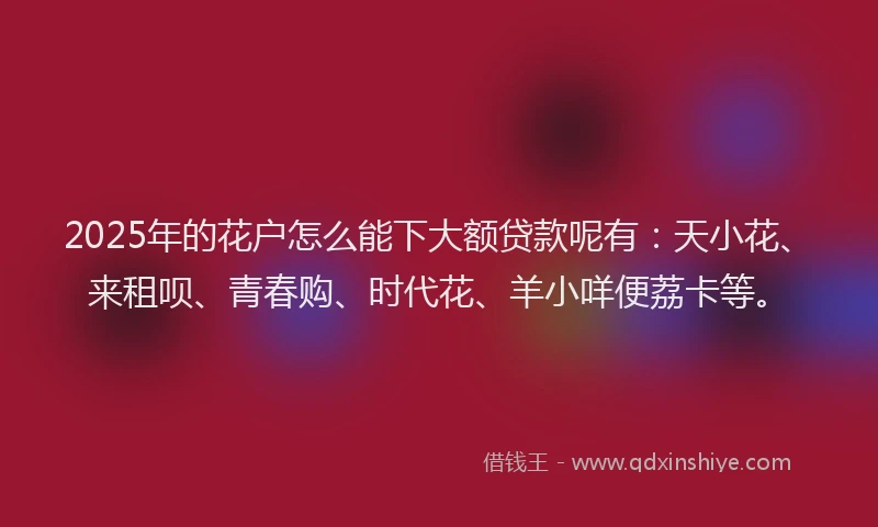 2025年的花户怎么能下大额贷款呢有：天小花、来租呗、青春购、时代花、羊小咩便荔卡等。