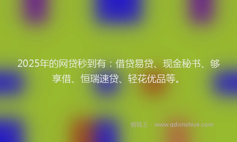 2025年的网贷秒到有：借贷易贷、现金秘书、够享借、恒瑞速贷、轻花优品等。