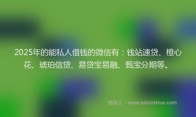 2025年的能私人借钱的微信有：钱站速贷、橙心花、琥珀信贷、易贷宝易融、甄宝分期等。