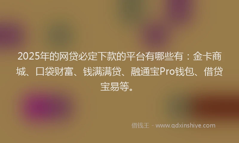 2025年的网贷必定下款的平台有哪些有：金卡商城、口袋财富、钱满满贷、融通宝Pro钱包、借贷宝易等。