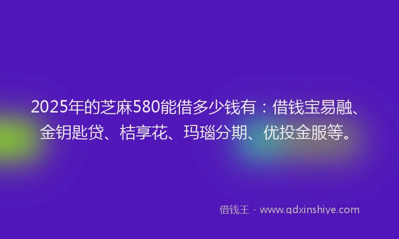 2025年的芝麻580能借多少钱有：借钱宝易融、金钥匙贷、桔享花、玛瑙分期、优投金服等。