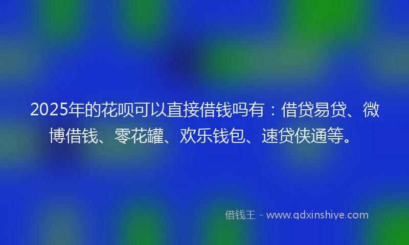 2025年的花呗可以直接借钱吗有：借贷易贷、微博借钱、零花罐、欢乐钱包、速贷侠通等。