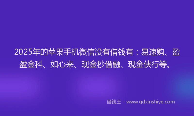 2025年的苹果手机微信没有借钱有：易速购、盈盈金科、如心来、现金秒借融、现金侠行等。