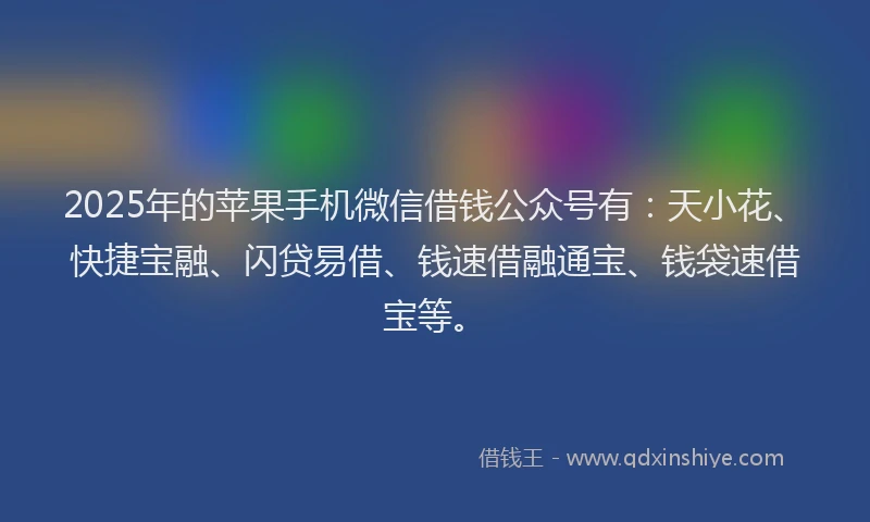 2025年的苹果手机微信借钱公众号有：天小花、快捷宝融、闪贷易借、钱速借融通宝、钱袋速借宝等。