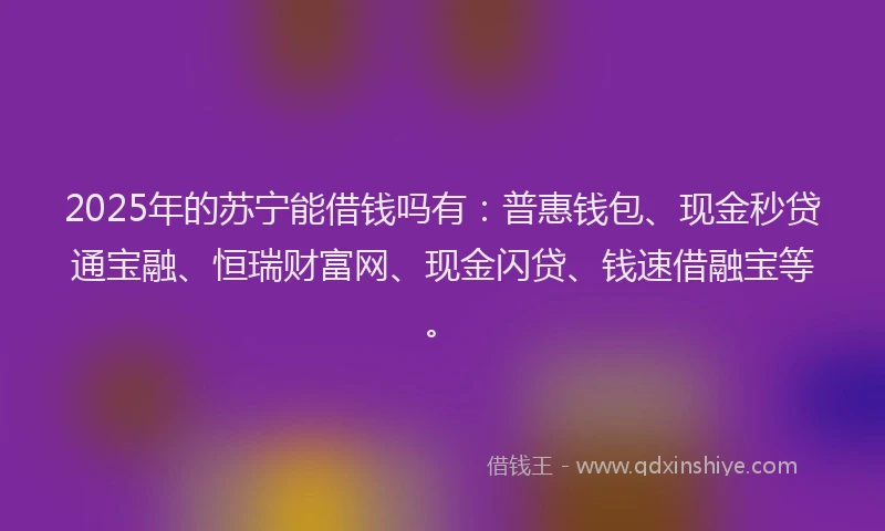 2025年的苏宁能借钱吗有：普惠钱包、现金秒贷通宝融、恒瑞财富网、现金闪贷、钱速借融宝等。