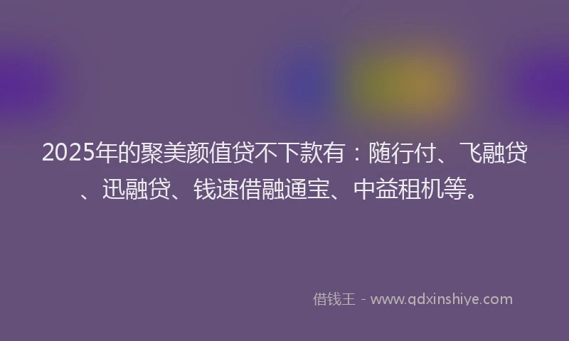 2025年的聚美颜值贷不下款有：随行付、飞融贷、迅融贷、钱速借融通宝、中益租机等。