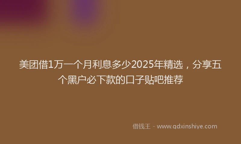 美团借1万一个月利息多少2025年精选，分享五个黑户必下款的口子贴吧推荐