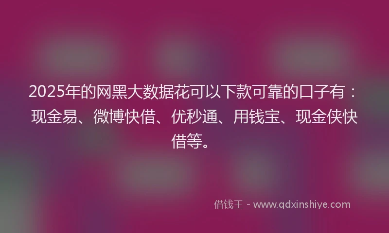 2025年的网黑大数据花可以下款可靠的口子有：现金易、微博快借、优秒通、用钱宝、现金侠快借等。