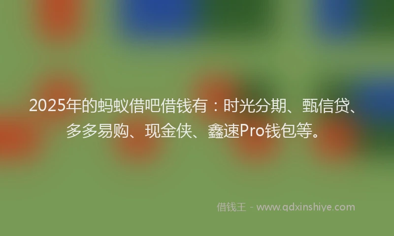 2025年的蚂蚁借吧借钱有：时光分期、甄信贷、多多易购、现金侠、鑫速Pro钱包等。