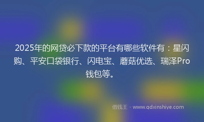 2025年的网贷必下款的平台有哪些软件有：星闪购、平安口袋银行、闪电宝、蘑菇优选、瑞泽Pro钱包等。