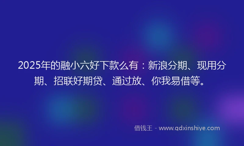 2025年的融小六好下款么有：新浪分期、现用分期、招联好期贷、通过放、你我易借等。