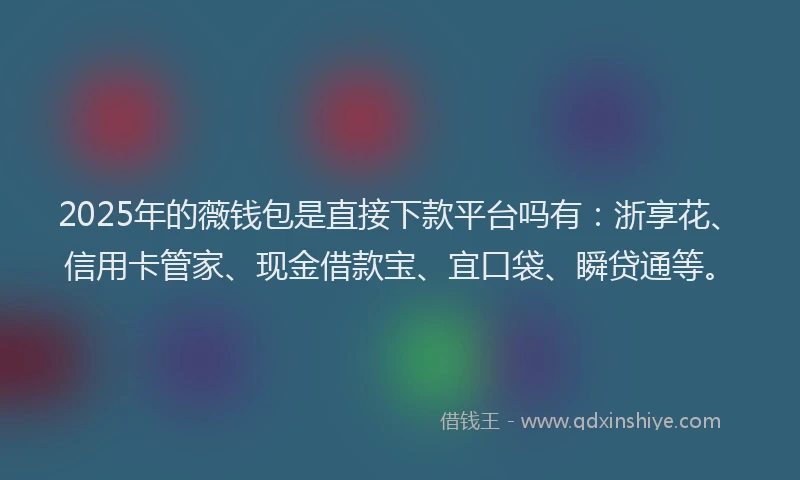 2025年的薇钱包是直接下款平台吗有：浙享花、信用卡管家、现金借款宝、宜口袋、瞬贷通等。