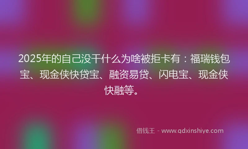 2025年的自己没干什么为啥被拒卡有：福瑞钱包宝、现金侠快贷宝、融资易贷、闪电宝、现金侠快融等。