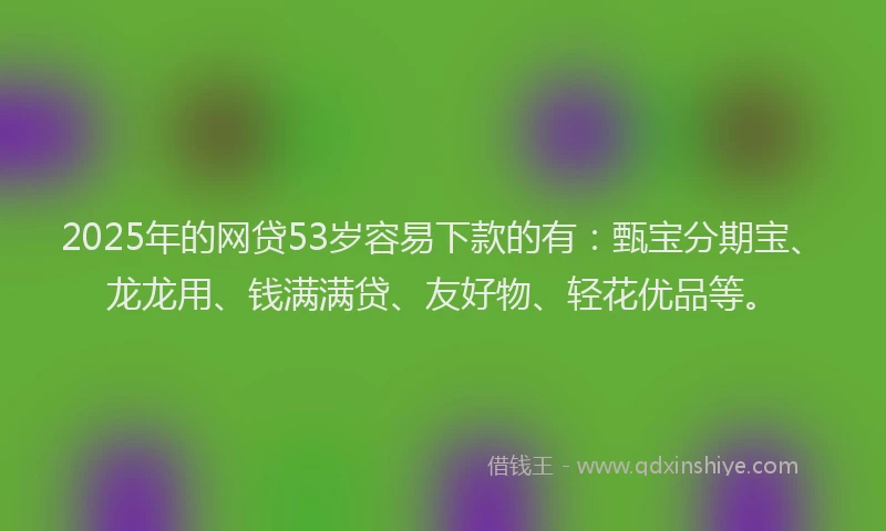 2025年的网贷53岁容易下款的有：甄宝分期宝、龙龙用、钱满满贷、友好物、轻花优品等。