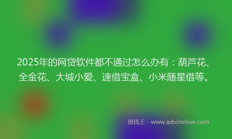 2025年的网贷软件都不通过怎么办有：葫芦花、全金花、大城小爱、速借宝盒、小米随星借等。