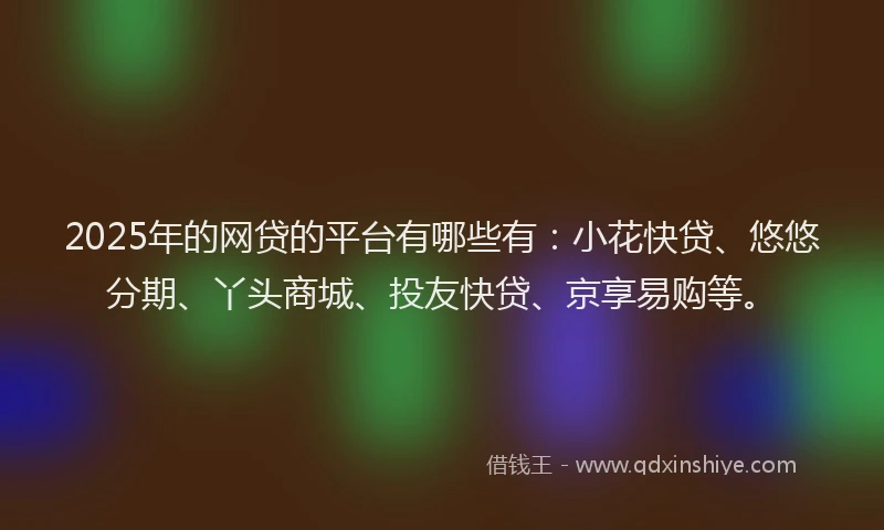 2025年的网贷的平台有哪些有：小花快贷、悠悠分期、丫头商城、投友快贷、京享易购等。