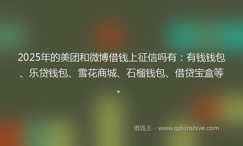 2025年的美团和微博借钱上征信吗有：有钱钱包、乐贷钱包、雪花商城、石榴钱包、借贷宝盒等。