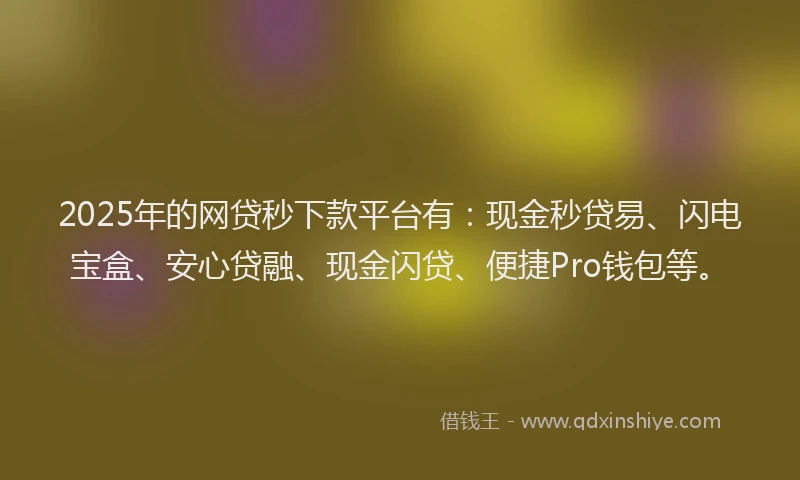 2025年的网贷秒下款平台有：现金秒贷易、闪电宝盒、安心贷融、现金闪贷、便捷Pro钱包等。