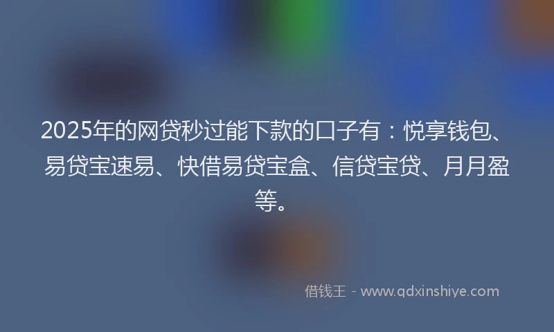 2025年的网贷秒过能下款的口子有：悦享钱包、易贷宝速易、快借易贷宝盒、信贷宝贷、月月盈等。