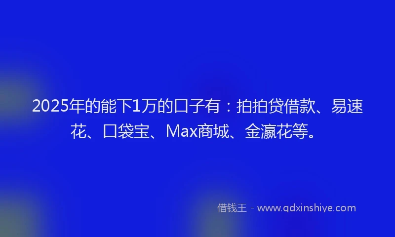 2025年的能下1万的口子有：拍拍贷借款、易速花、口袋宝、Max商城、金瀛花等。