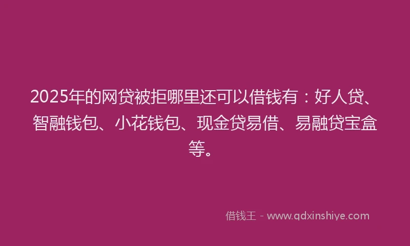 2025年的网贷被拒哪里还可以借钱有：好人贷、智融钱包、小花钱包、现金贷易借、易融贷宝盒等。