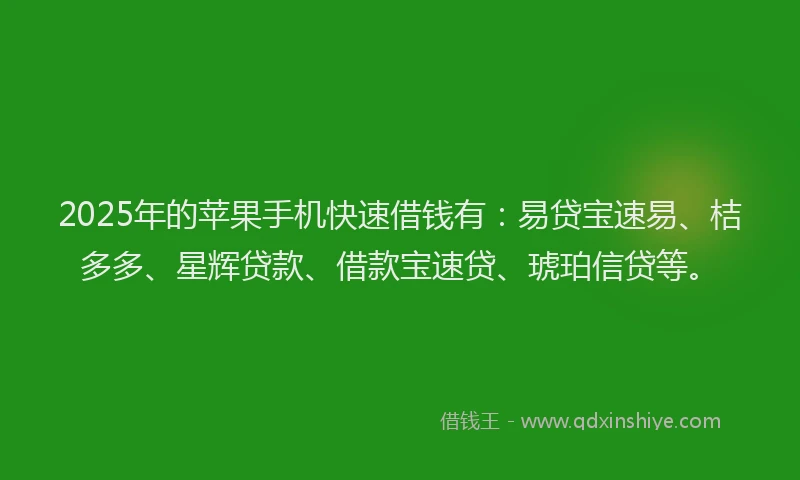 2025年的苹果手机快速借钱有：易贷宝速易、桔多多、星辉贷款、借款宝速贷、琥珀信贷等。