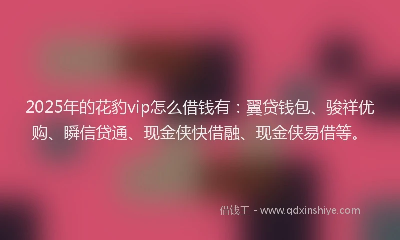 2025年的花豹vip怎么借钱有：翼贷钱包、骏祥优购、瞬信贷通、现金侠快借融、现金侠易借等。