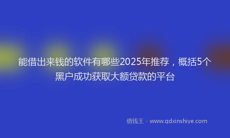 能借出来钱的软件有哪些2025年推荐，概括5个黑户成功获取大额贷款的平台