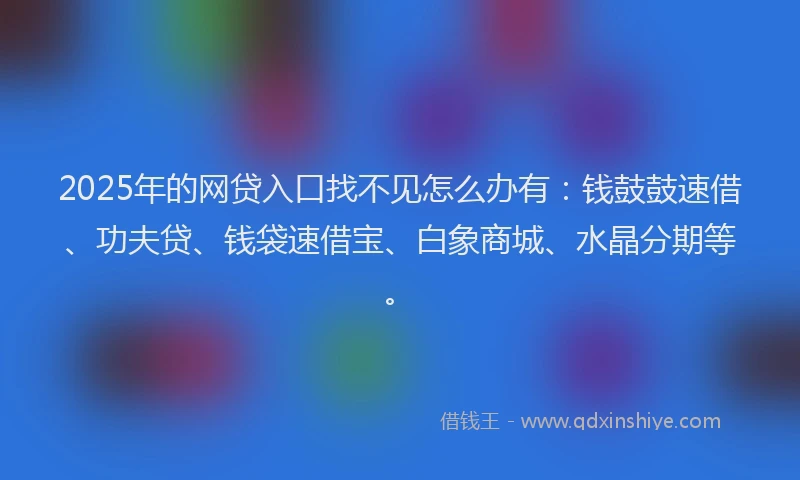 2025年的网贷入口找不见怎么办有：钱鼓鼓速借、功夫贷、钱袋速借宝、白象商城、水晶分期等。