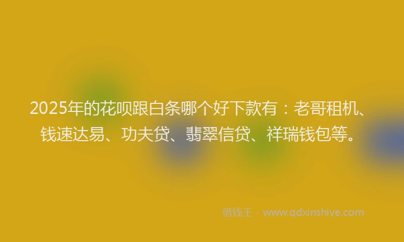 2025年的花呗跟白条哪个好下款有：老哥租机、钱速达易、功夫贷、翡翠信贷、祥瑞钱包等。