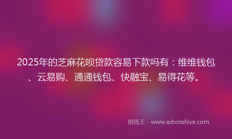 2025年的芝麻花呗贷款容易下款吗有：维维钱包、云易购、通通钱包、快融宝、易得花等。