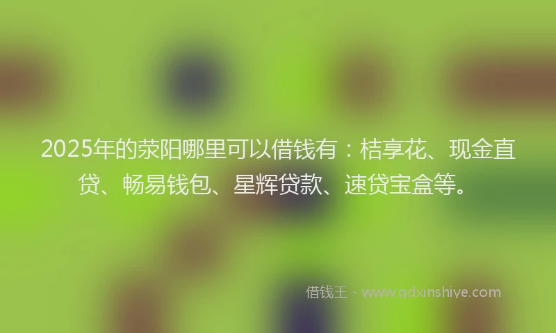 2025年的荥阳哪里可以借钱有：桔享花、现金直贷、畅易钱包、星辉贷款、速贷宝盒等。