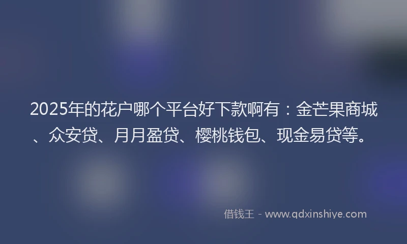 2025年的花户哪个平台好下款啊有：金芒果商城、众安贷、月月盈贷、樱桃钱包、现金易贷等。