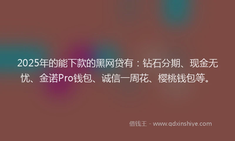 2025年的能下款的黑网贷有：钻石分期、现金无忧、金诺Pro钱包、诚信一周花、樱桃钱包等。