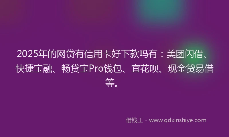 2025年的网贷有信用卡好下款吗有：美团闪借、快捷宝融、畅贷宝Pro钱包、宜花呗、现金贷易借等。