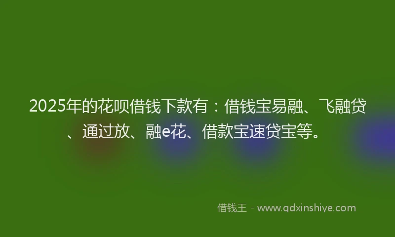 2025年的花呗借钱下款有：借钱宝易融、飞融贷、通过放、融e花、借款宝速贷宝等。