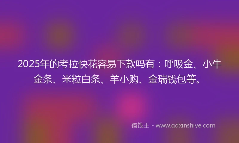 2025年的考拉快花容易下款吗有：呼吸金、小牛金条、米粒白条、羊小购、金瑞钱包等。