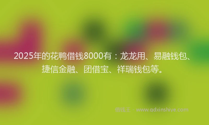 2025年的花鸭借钱8000有：龙龙用、易融钱包、捷信金融、团借宝、祥瑞钱包等。