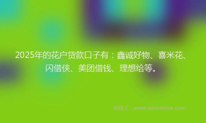 2025年的花户贷款口子有：鑫诚好物、喜米花、闪借侠、美团借钱、理想给等。